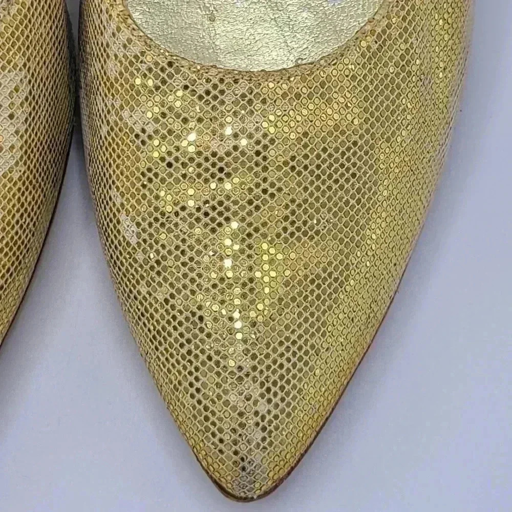 Vintage Stuart Weitzman Martinique Gold Glitter Pointed Toe Stiletto Heels 7.5 - Picture 7 of 16